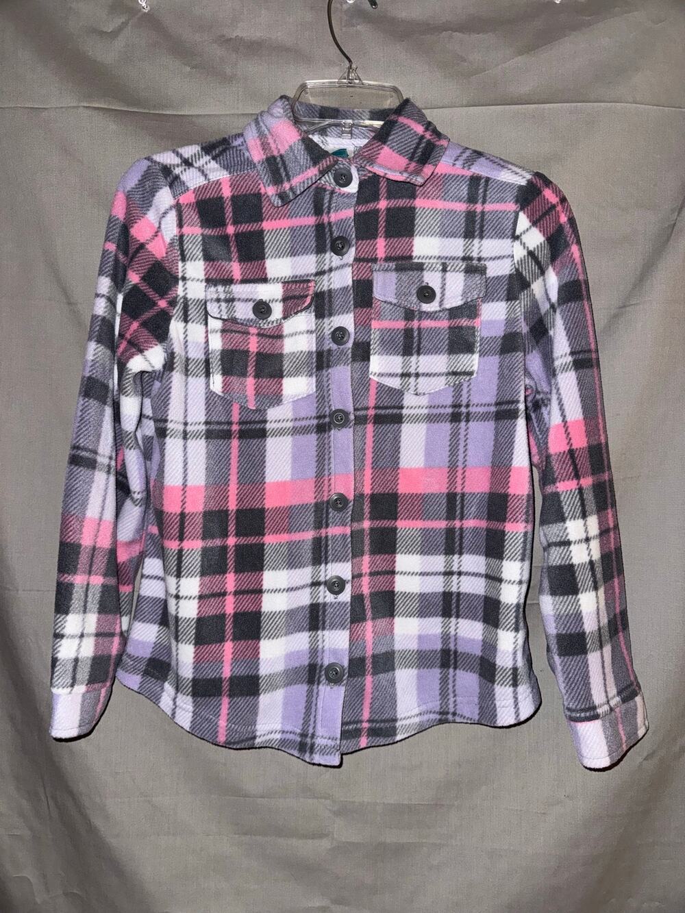 Extremely Me Girls Pink Purple Black Plaid Fleece Button Up Shirt Jacket Size 14